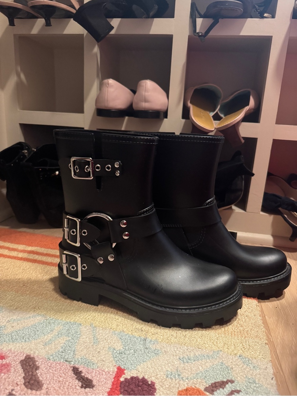Jeffery Campbell Black Moto Buckle Combat Boots - Women's